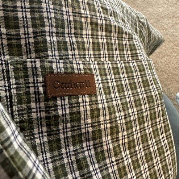 Rare Carhartt Upside down Tag Large Tall Green Button-down - Picture 3 of 7